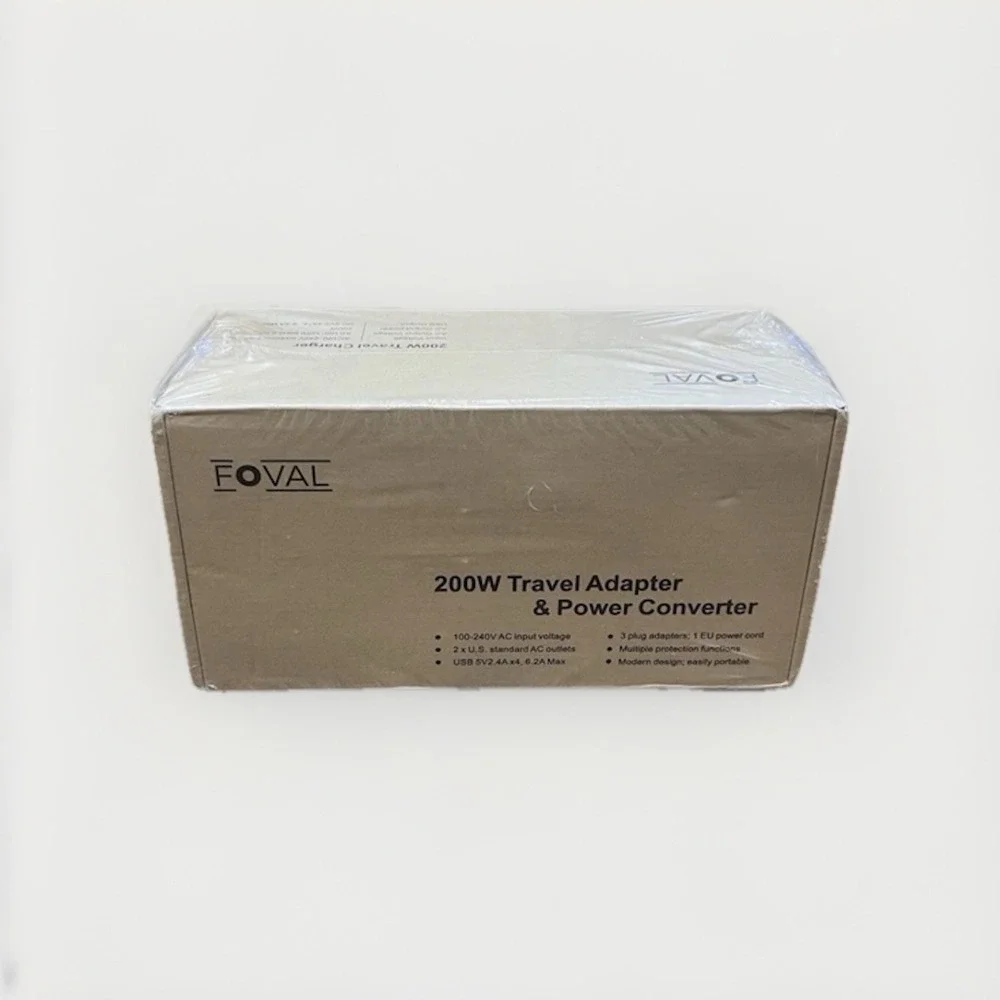 Foval 200W Travel Adapter & Power Converter w/ 4 Plug Adapters & 4 USB Ports NEW